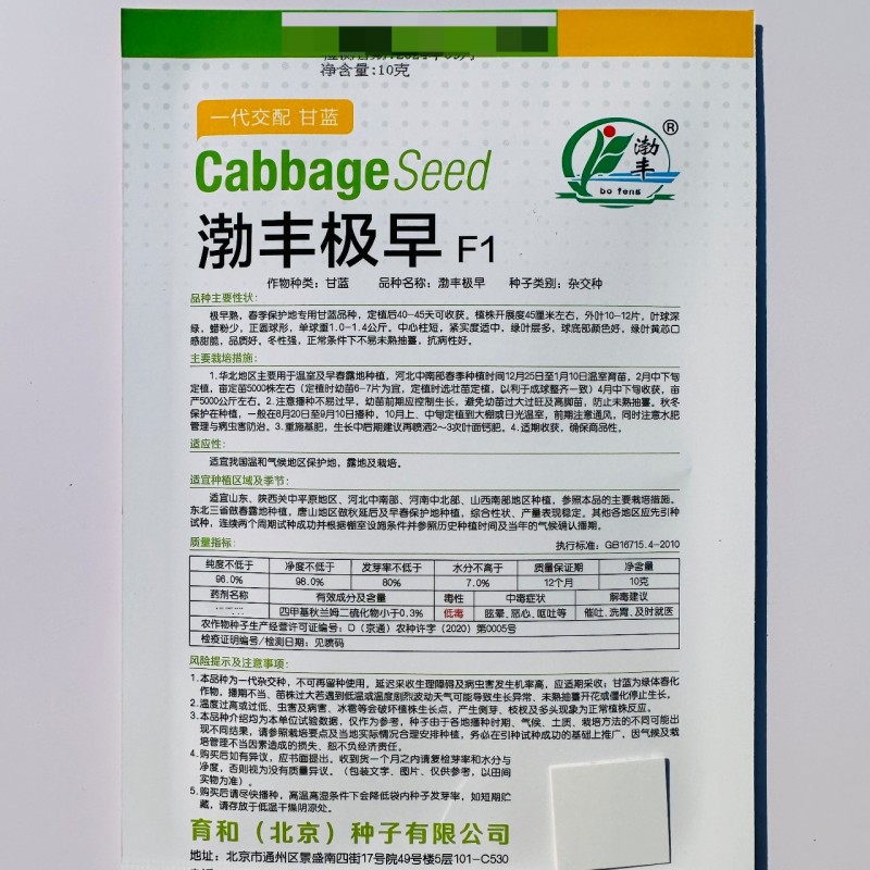 渤丰极早包菜种籽甜脆黄芯甘蓝种子早熟耐寒蔬菜春秋保护地