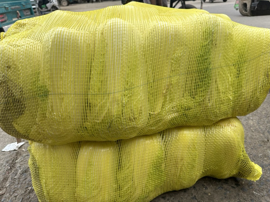 在秦皇岛某农产品加工厂内,工人正对黄心白菜进行分级包装,贴上二维码后发往全国各地 黄心白菜包装销售场景