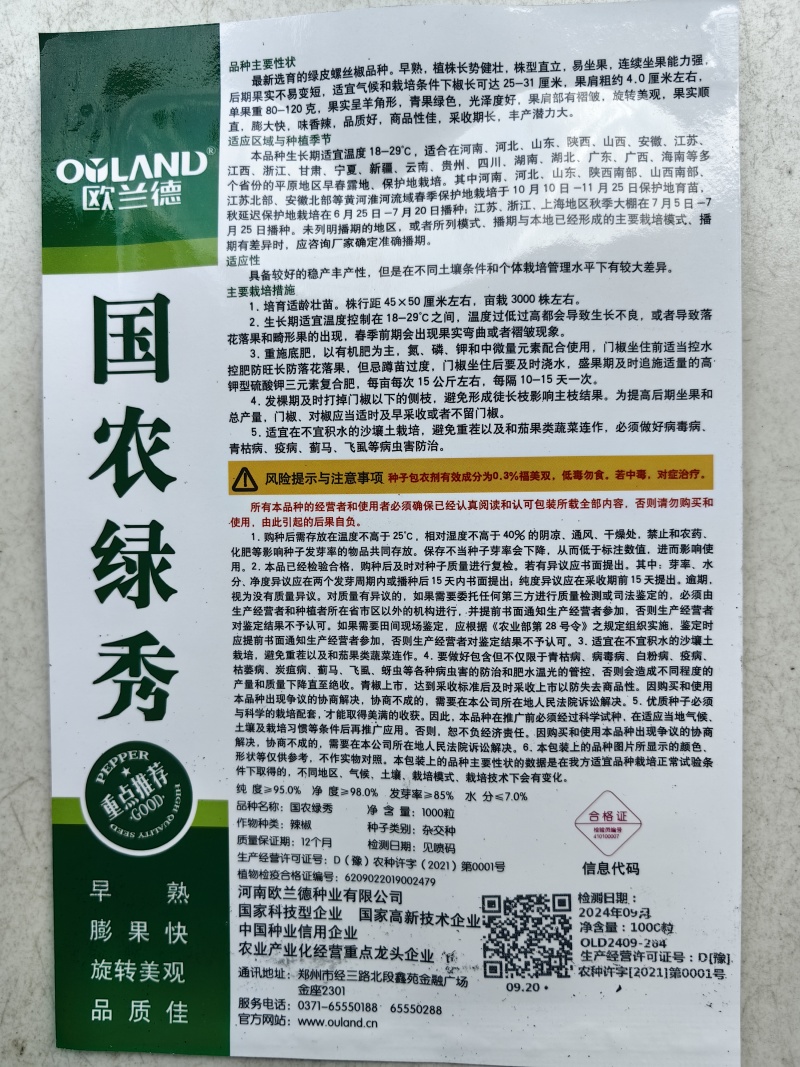 国农绿秀螺丝椒种子欧兰德皱皮香辣旋转羊角椒顺直早熟辣椒种