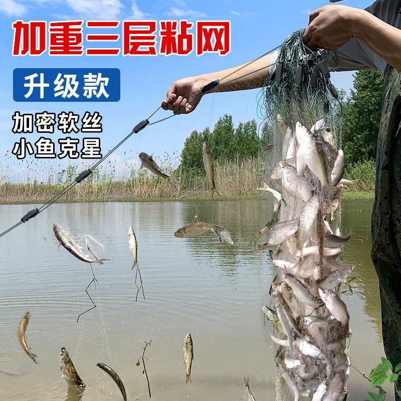 鱼网粘渔网捕鱼三层、单层沉网挂网鲤鱼鲫鱼白条鱼网