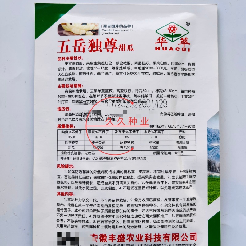 五岳独尊甜瓜种子甜瓜香瓜久红瑞黄皮白肉四季播菜园超甜水果