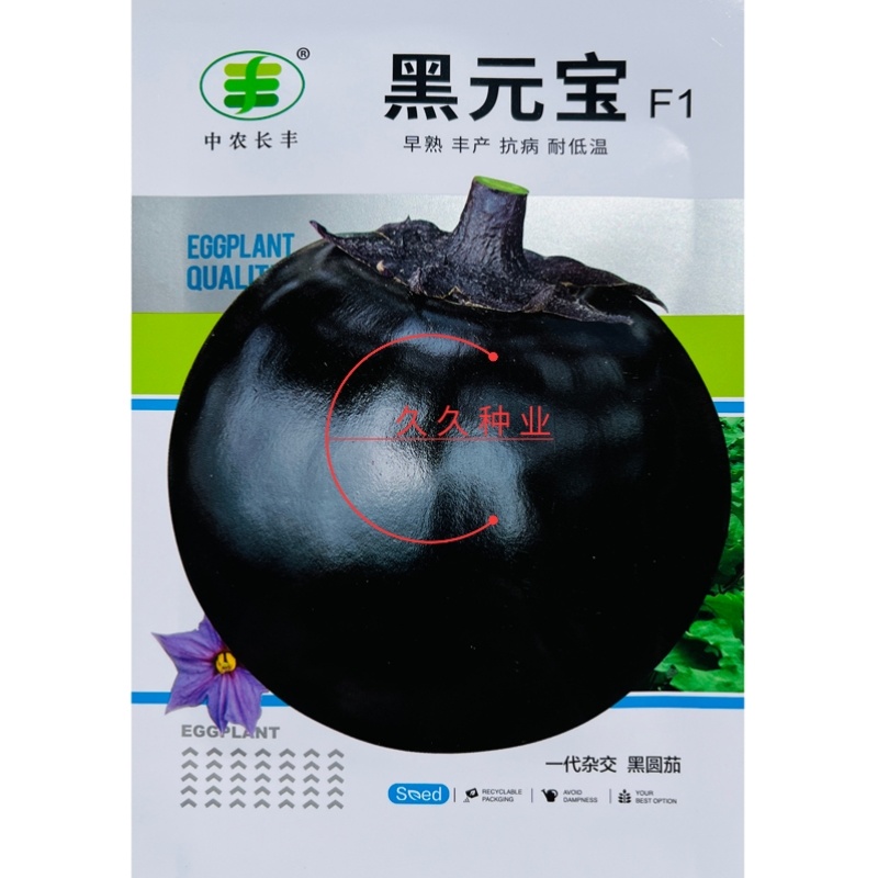 黑元宝圆茄种子中早熟紫黑茄子种籽特大黑茄蔬菜基地菜园