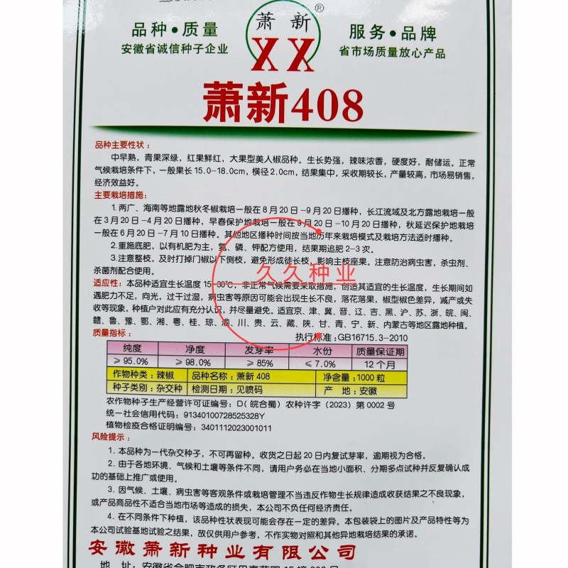 萧新408大果型美人椒种子辣味浓种业高产抗病商品佳