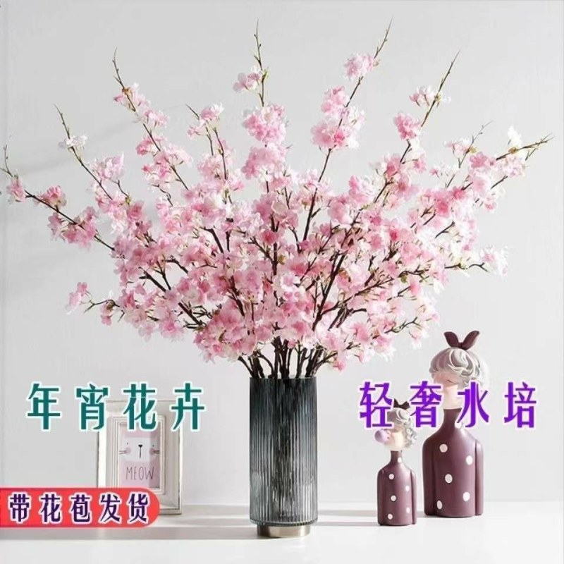 新鲜桃树枝干枝泡遇水开花桃花枝干支水插花雪柳水培水培植物