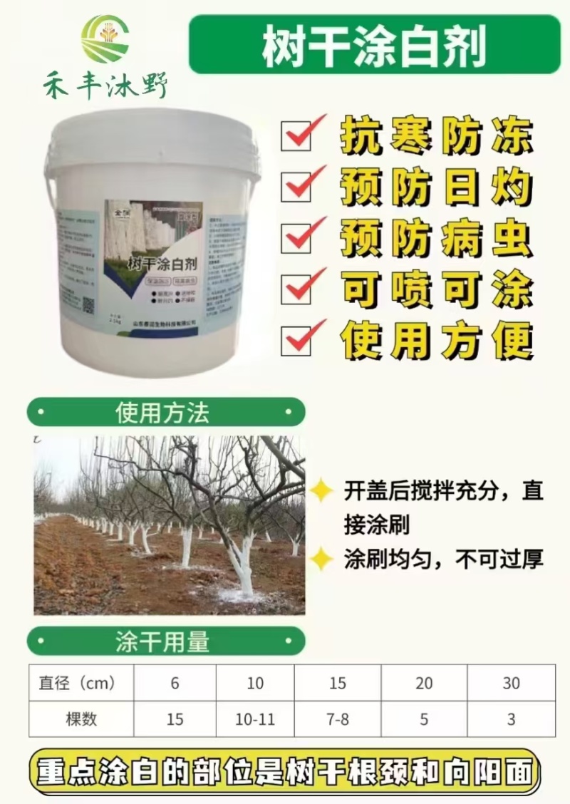 树干涂白剂耐雨水冲刷防啃咬防日灼保温防冻