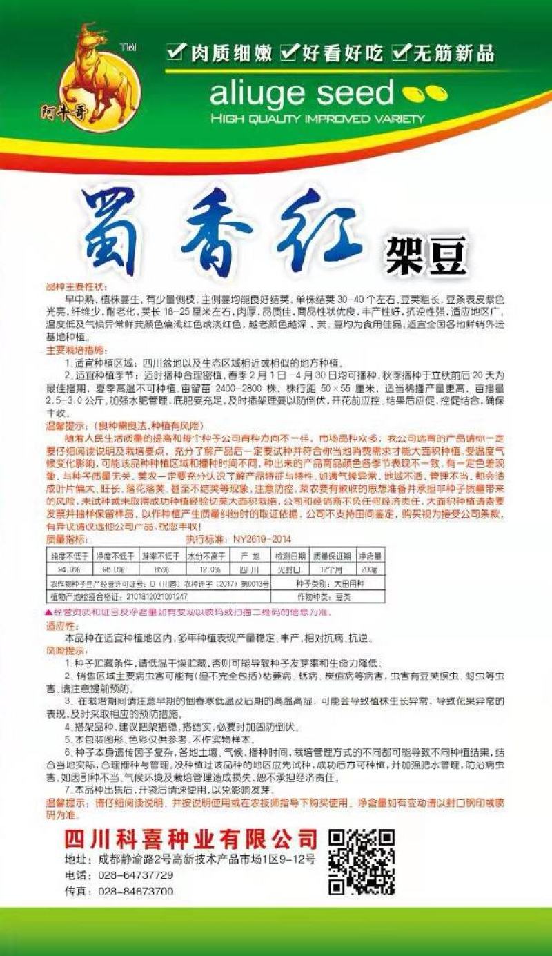 四季豆种子蜀香红全红四季架豆荚长顺直结荚密品质好