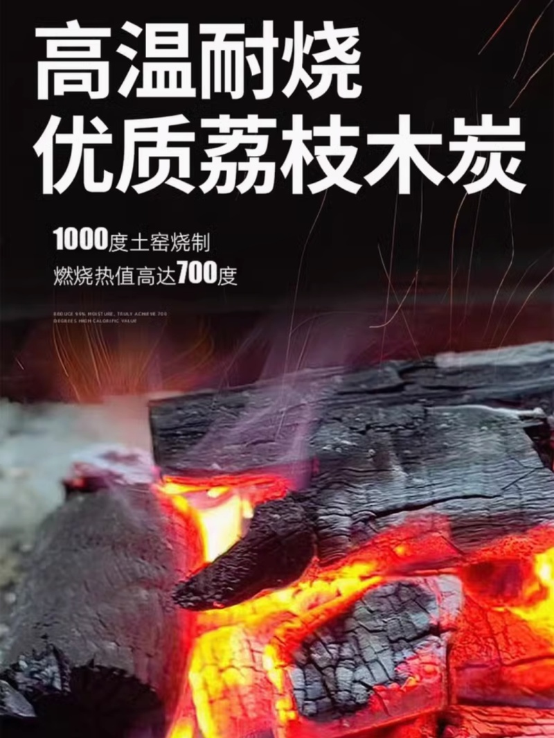 荔枝果木炭燃烧烧烤木炭家用烧烤碳专用室内纯木炭围炉煮茶