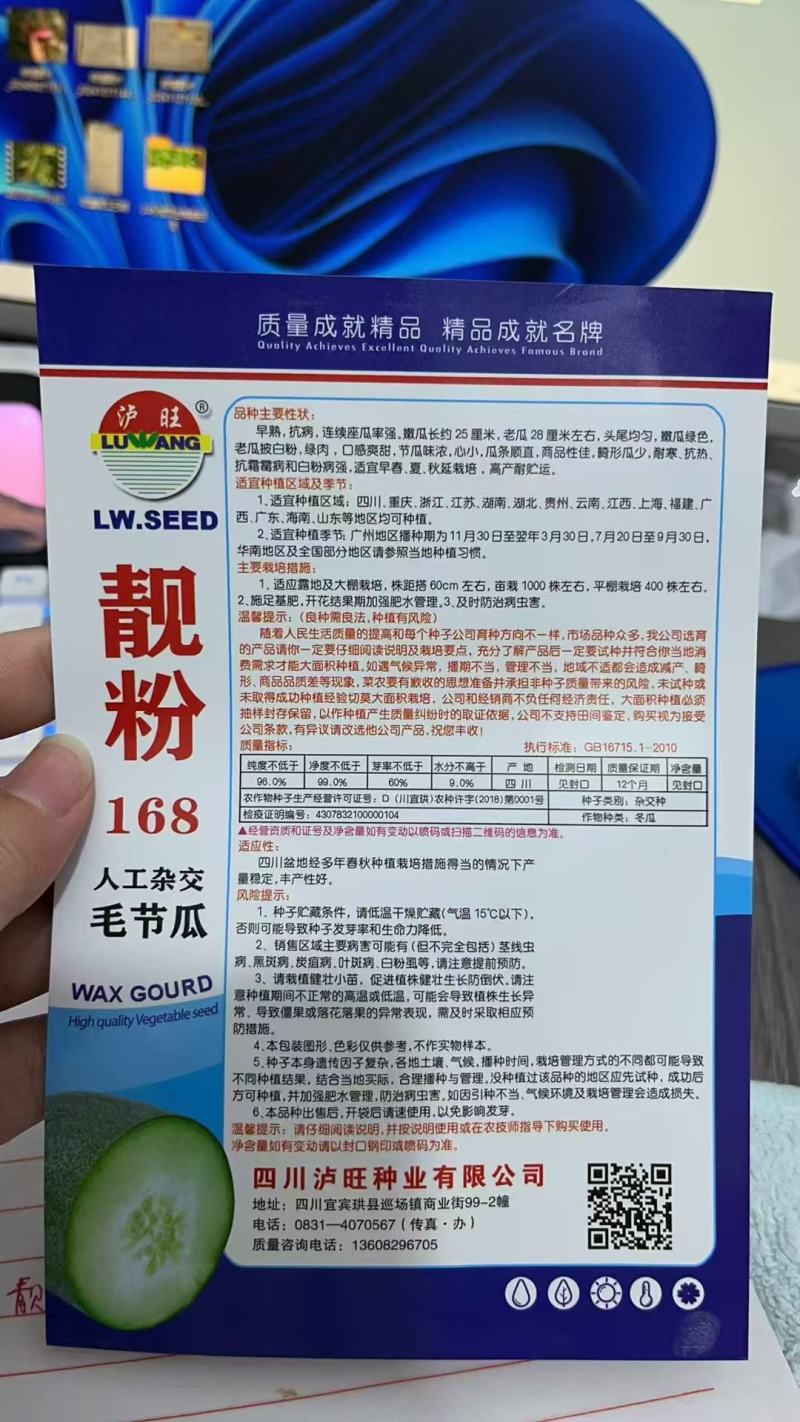 冬瓜种子靓粉168白皮小冬瓜结瓜密肉厚嫩绿口味香