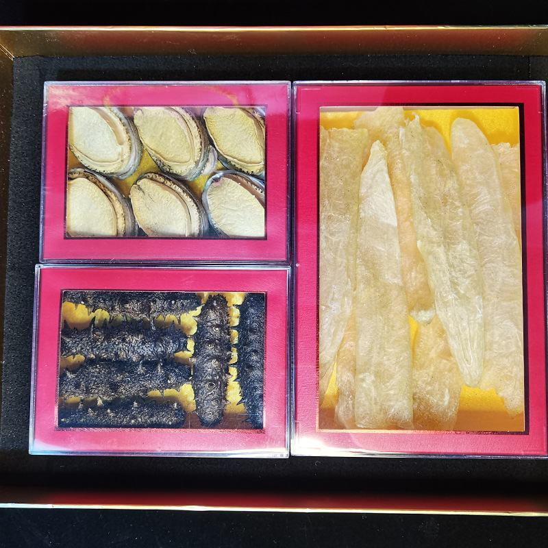 2拼，3拼，速发干海参鲍鱼鹿茸鱼翅鱼胶海产干货礼盒批发