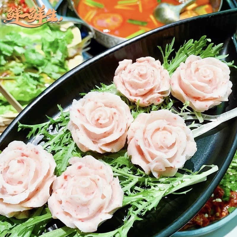 鳕鱼肉玫瑰花鳕鱼肉火锅餐饮装饰小吃海鲜丸子玫瑰花鳕鱼肉