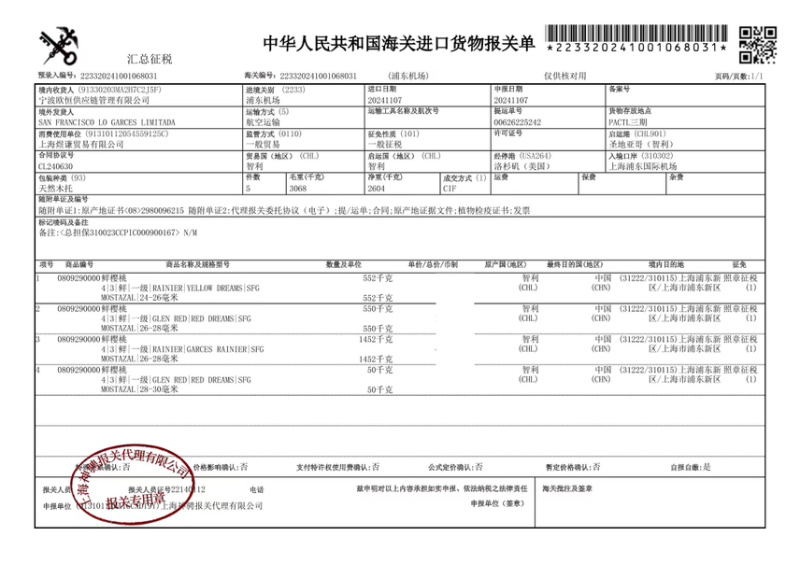 智利车厘子，顺丰一件代发，次日达，对接电商