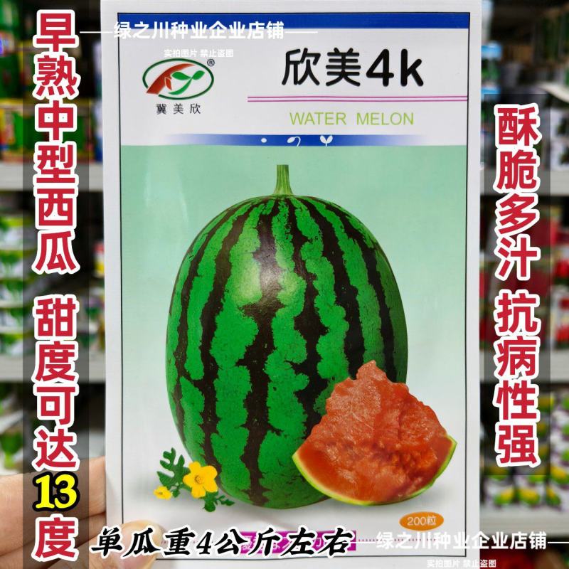 欣美4k西瓜种子冰糖多汁高产早熟抗病椭圆西瓜种子薄皮红肉