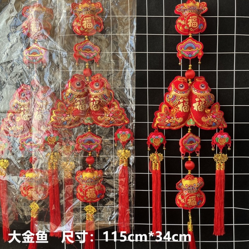 好漂亮的春节挂出串批发植绒挂串新年灯笼辣椒