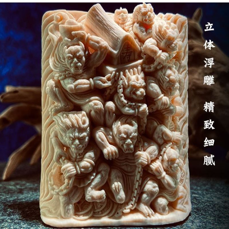 高端猛犸象牙九龙关公雕刻牌子项链挂件文玩摆件吊坠手把手串