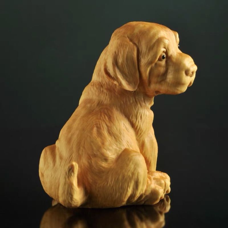 黄杨木雕金毛犬生肖狗工艺品动物摆件实木家居装饰品可爱把玩