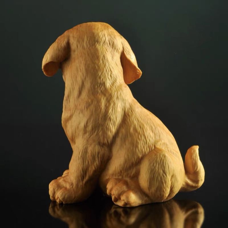 黄杨木雕金毛犬生肖狗工艺品动物摆件实木家居装饰品可爱把玩