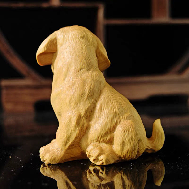 黄杨木雕金毛犬生肖狗工艺品动物摆件实木家居装饰品可爱把玩