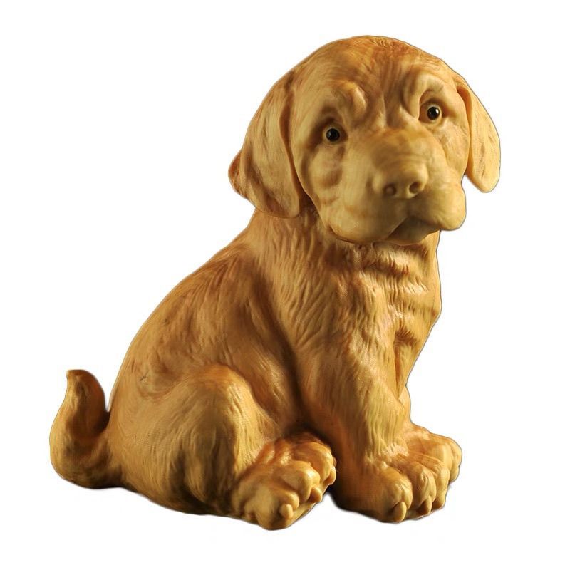 黄杨木雕金毛犬生肖狗工艺品动物摆件实木家居装饰品可爱把玩