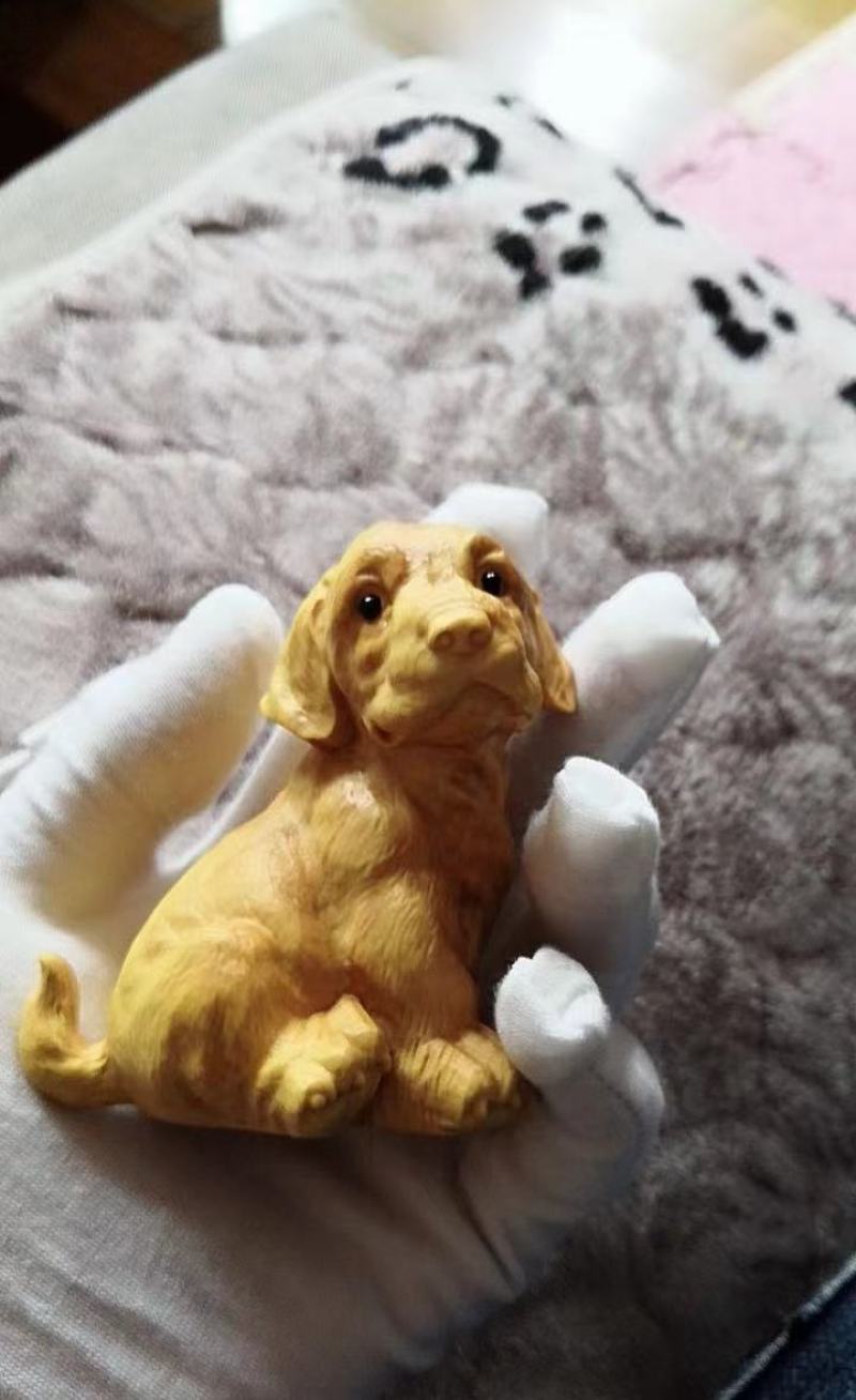 黄杨木雕金毛犬生肖狗工艺品动物摆件实木家居装饰品可爱把玩