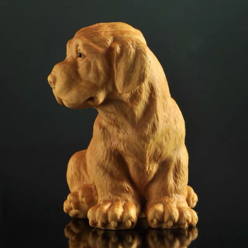 黄杨木雕金毛犬生肖狗工艺品动物摆件实木家居装饰品可爱把玩