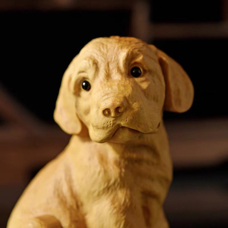 黄杨木雕金毛犬生肖狗工艺品动物摆件实木家居装饰品可爱把玩
