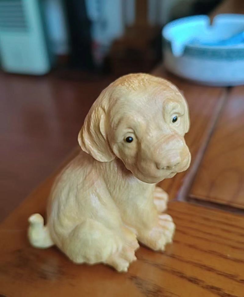 黄杨木雕金毛犬生肖狗工艺品动物摆件实木家居装饰品可爱把玩