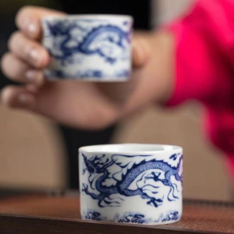 (福利两个装15.8)元青花复古青龙陶瓷茶杯个人单杯茶具