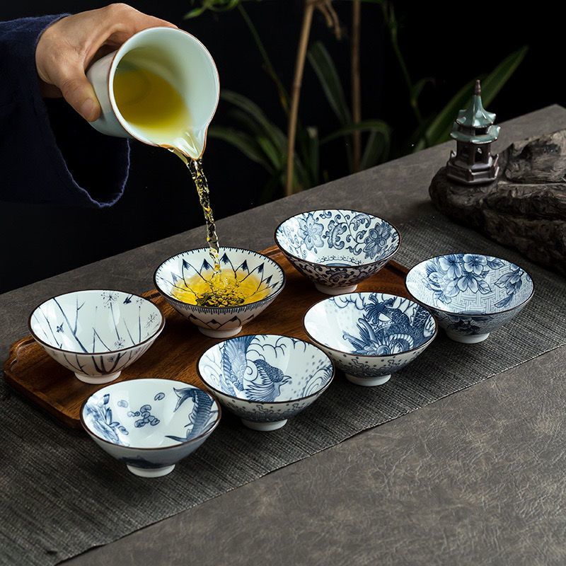 德化白瓷品茗杯陶瓷茶杯手工中式青花瓷功夫茶