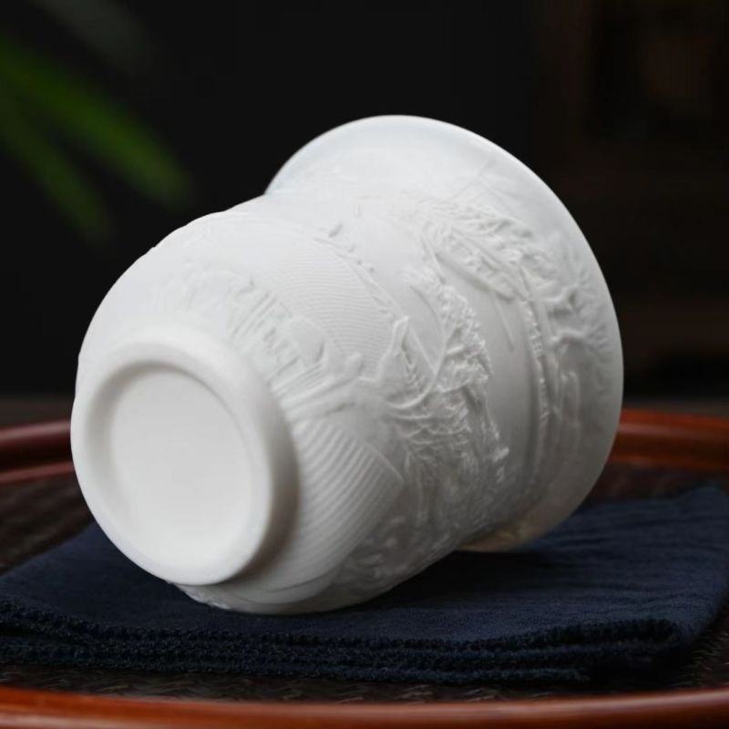 (亏本福利包邮)清明上河图图案羊脂白瓷茶杯