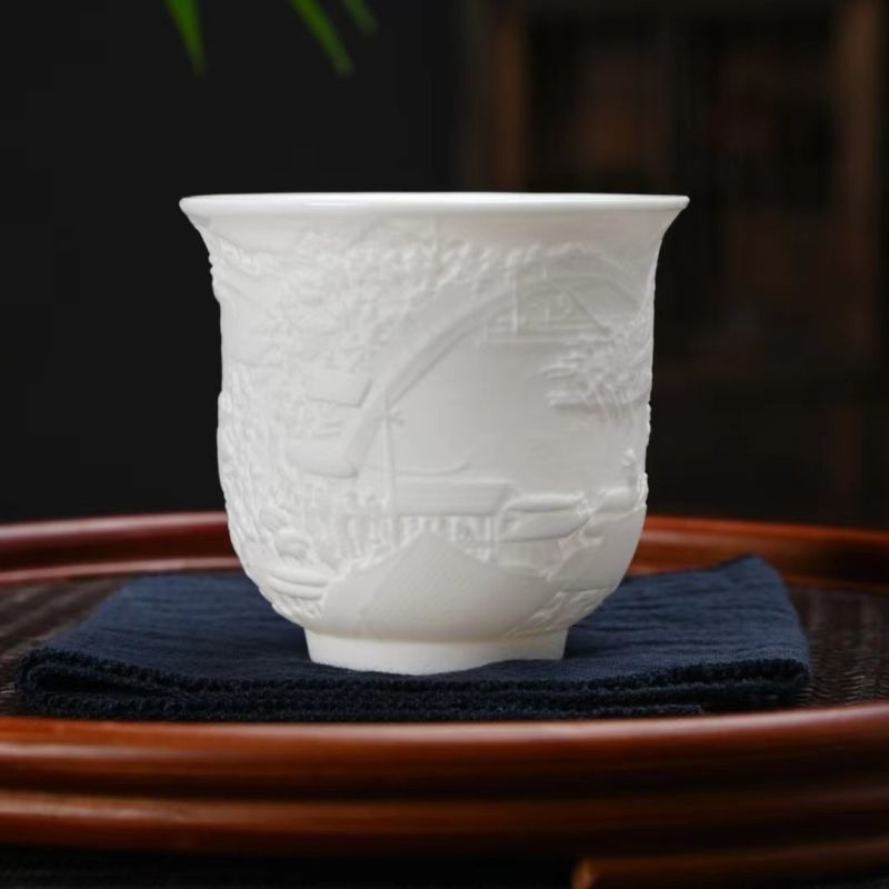 (亏本福利包邮)清明上河图图案羊脂白瓷茶杯