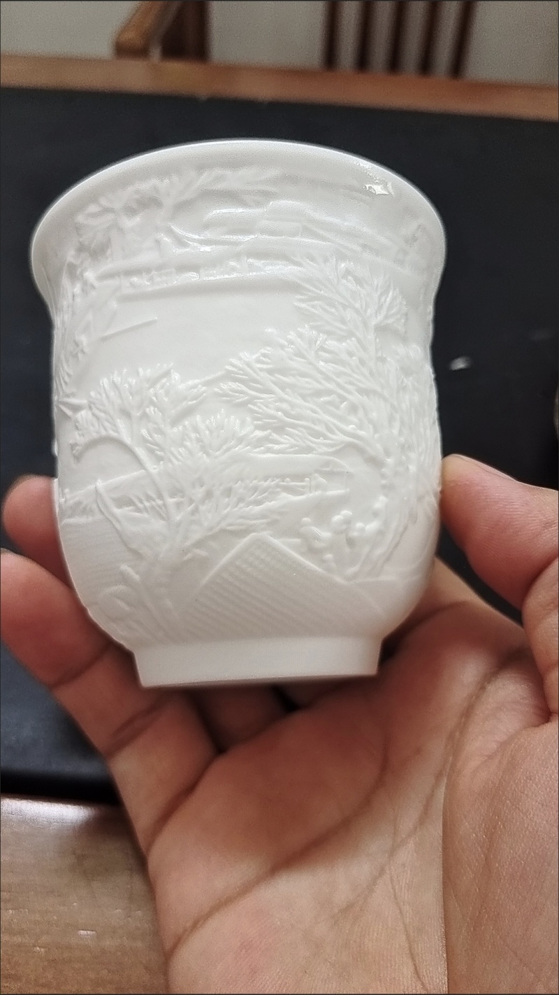 (亏本福利包邮)清明上河图图案羊脂白瓷茶杯