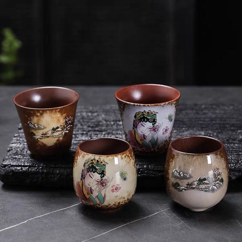 粗陶复古柴烧主人杯手工陶瓷品茗杯主人杯单个老式大号功夫茶
