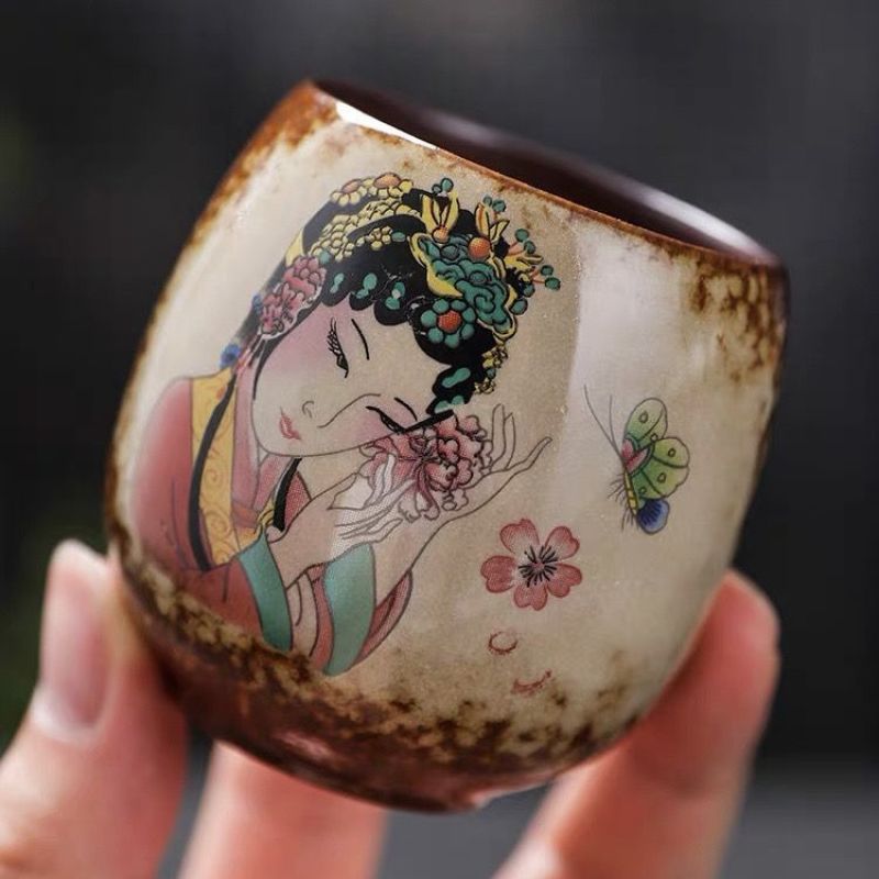 粗陶复古柴烧主人杯手工陶瓷品茗杯主人杯单个老式大号功夫茶