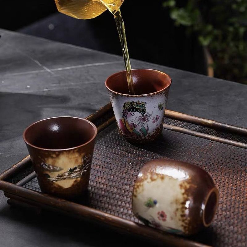粗陶复古柴烧主人杯手工陶瓷品茗杯主人杯单个老式大号功夫茶