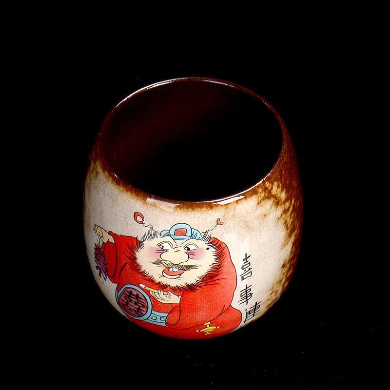 日式粗陶茶杯柴烧龙蛋主人杯财到福到大号单个窑变水杯陶瓷杯