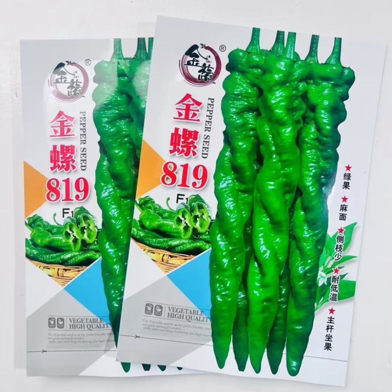 金蔬全螺819螺丝椒品种，带麻面早熟大果螺丝椒品种，种子