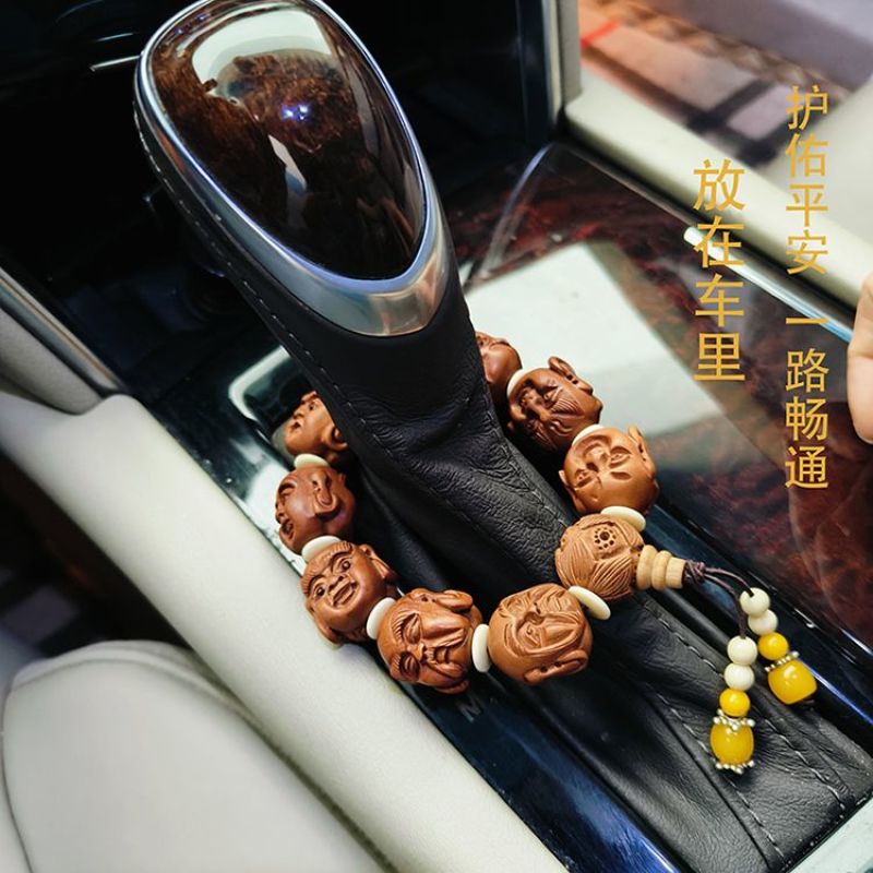 [碧霞寺祈福]新款天然老桃木雕刻手串雷击桃木
