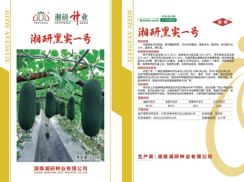 湘研黑实一号黑皮冬瓜种子品质高耐储运出芽率高