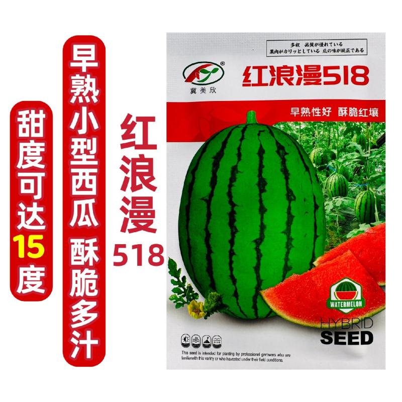 红浪漫518礼品西瓜种子超甜薄皮礼品瓜种籽早熟特甜西瓜种