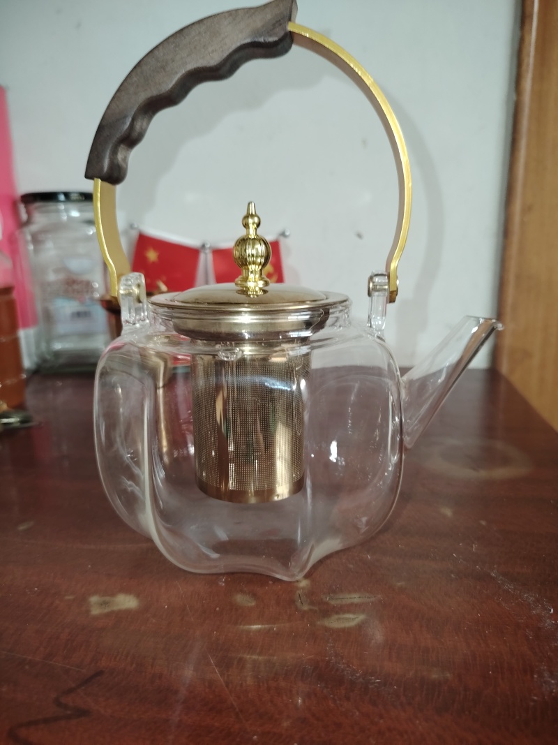 高硼硅玻璃不锈钢茶漏八面玲珑提梁壶