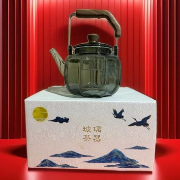高硼硅玻璃烟灰色八面玲珑提梁壶
