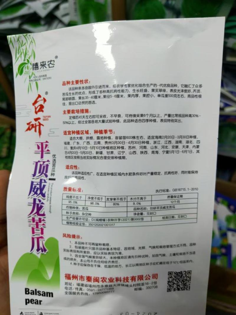 平顶威龙绿苦瓜种子农户种植户专用果实翠绿果肉小果腔小