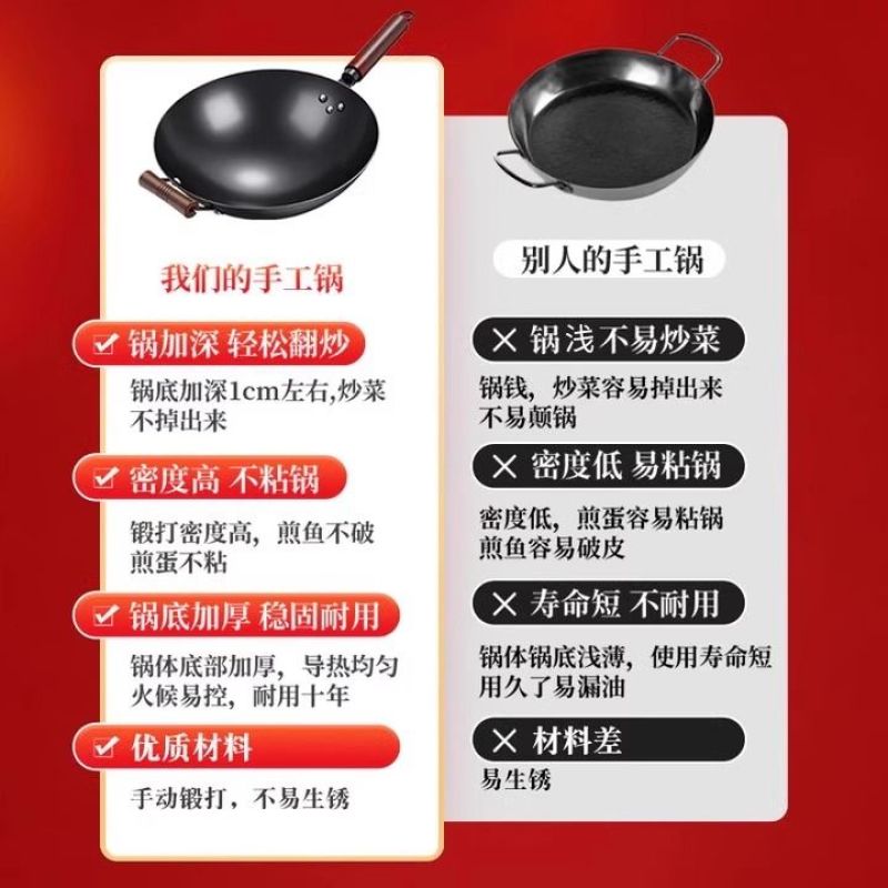 章丘炒菜锅铁锅家用无涂层不粘锅老式炒锅燃气灶专用