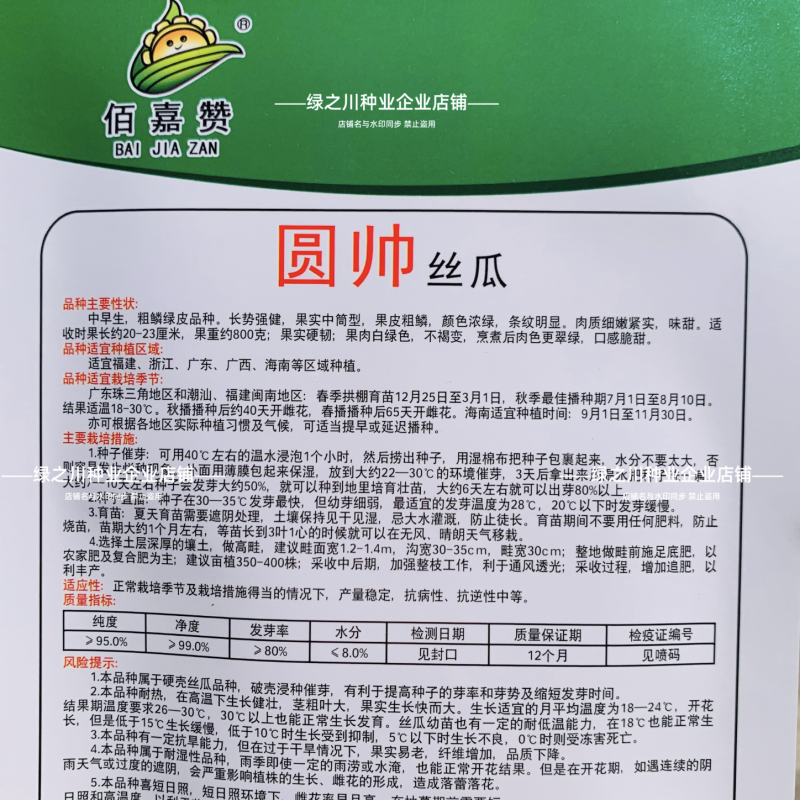 中田金品圆帅丝瓜种子短棒型不黑汤肉丝瓜种籽脆甜特高产丝瓜