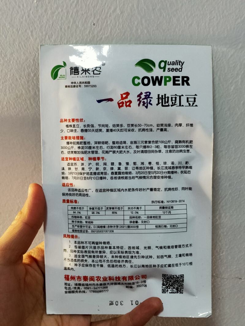 一品绿地豇豆种子无架豇豆种子春秋四季均可种植