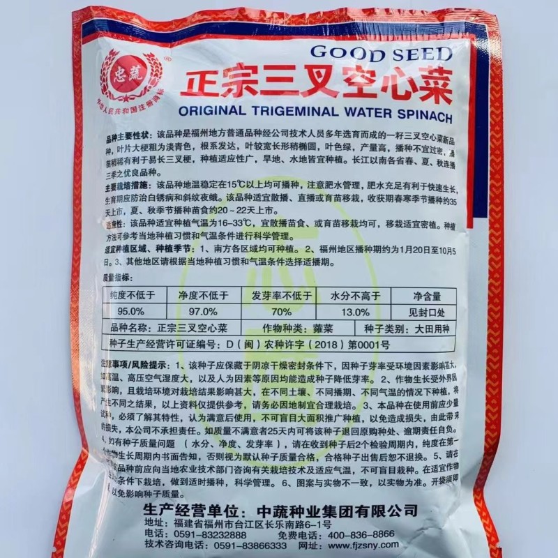 正宗三叉空心菜种子福建通心菜种子蕹菜种籽一籽三叉水培空心