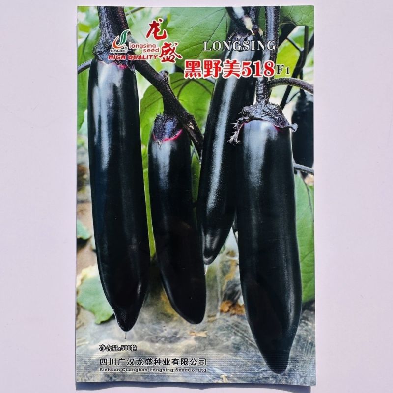 黑野美518油黑长条茄子种子果肉淡绿早熟顺直黑长茄种子春