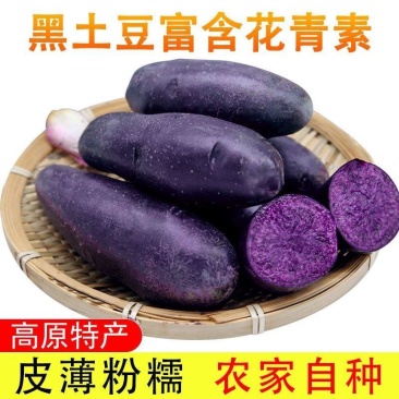 青海特产新鲜黑土豆黑金刚紫色大马铃薯乌洋芋小土豆富含花青
