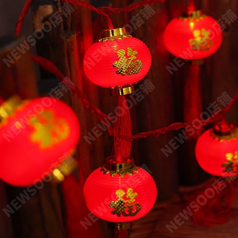 太阳能led结婚红灯笼福字灯串装饰花园户外庭院新年春节过
