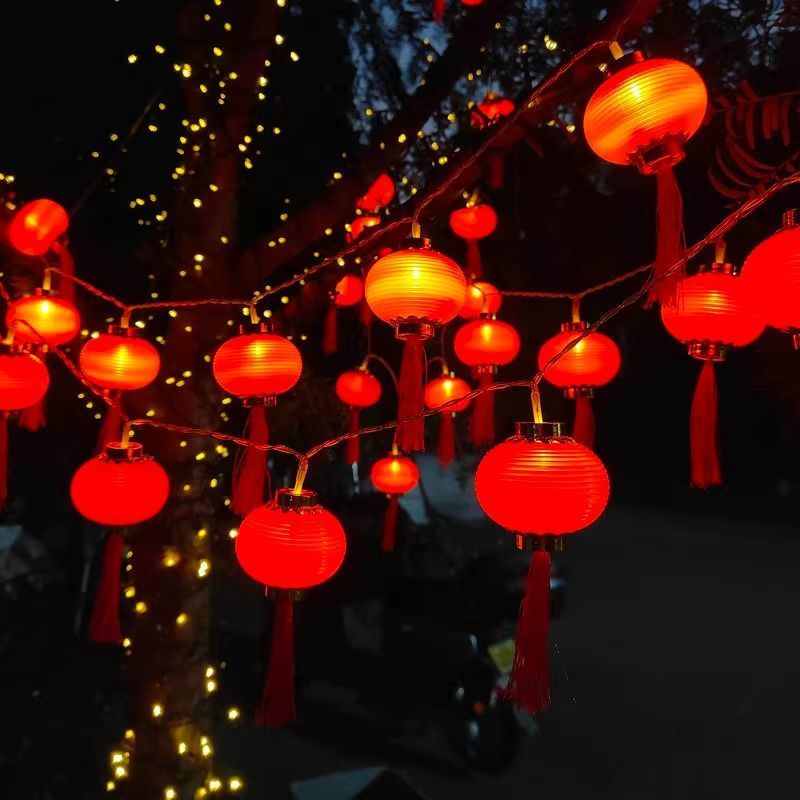 太阳能led结婚红灯笼福字灯串装饰花园户外庭院新年春节过